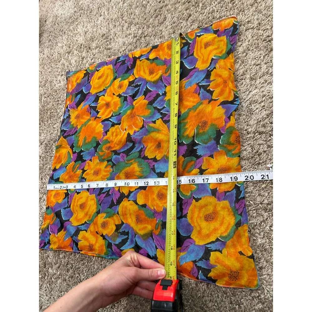 Vintage Floral Square Scarf Sheer Boho Retro Festival Bandana Botanical‎ Summer